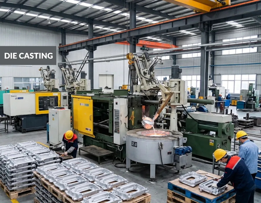 Custom aluminum die casting production at a manufacturing facility in China