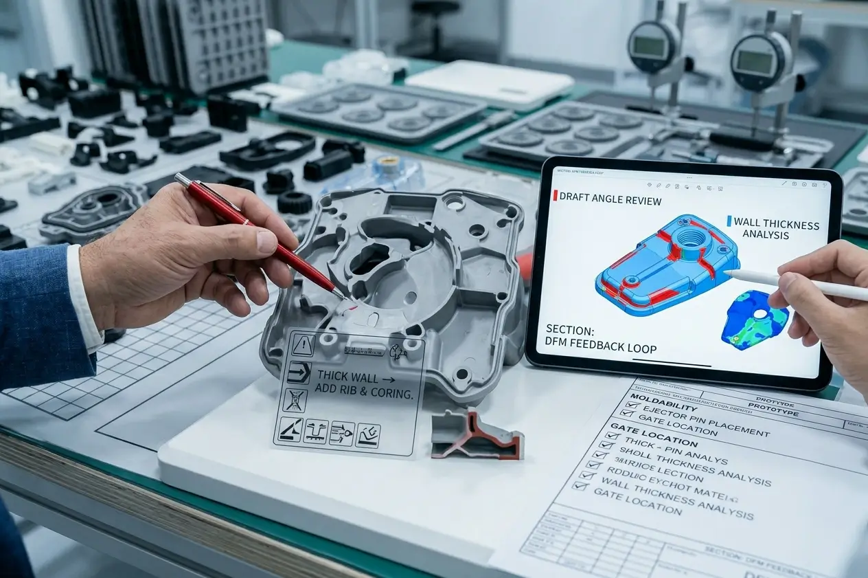 CAD model used to review plastic part geometry and injection mold design